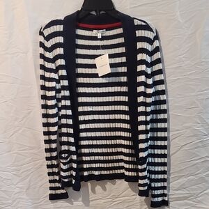 Croft & Barrow Navy and White Knit Cardigan Sweater